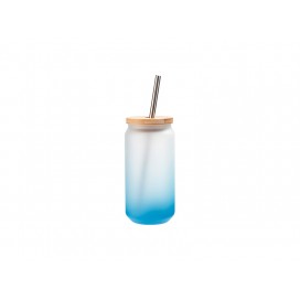 18oz/550ml Glass Mugs Gradient Light Blue with Bamboo Lid & SS Straw(10/pack)